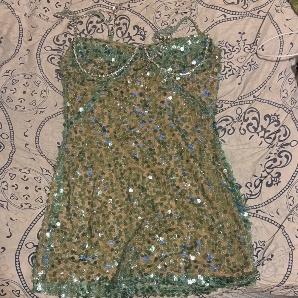 Fashion Nova Green Sequin Mini Dress